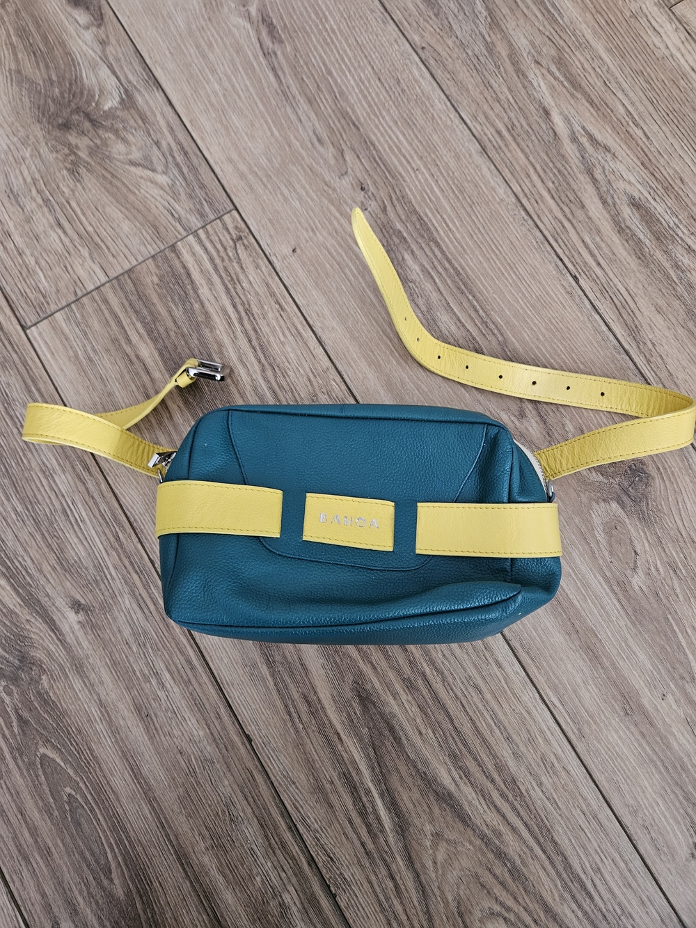 Teal and Yellow Leather Crossbody Belt Bag
